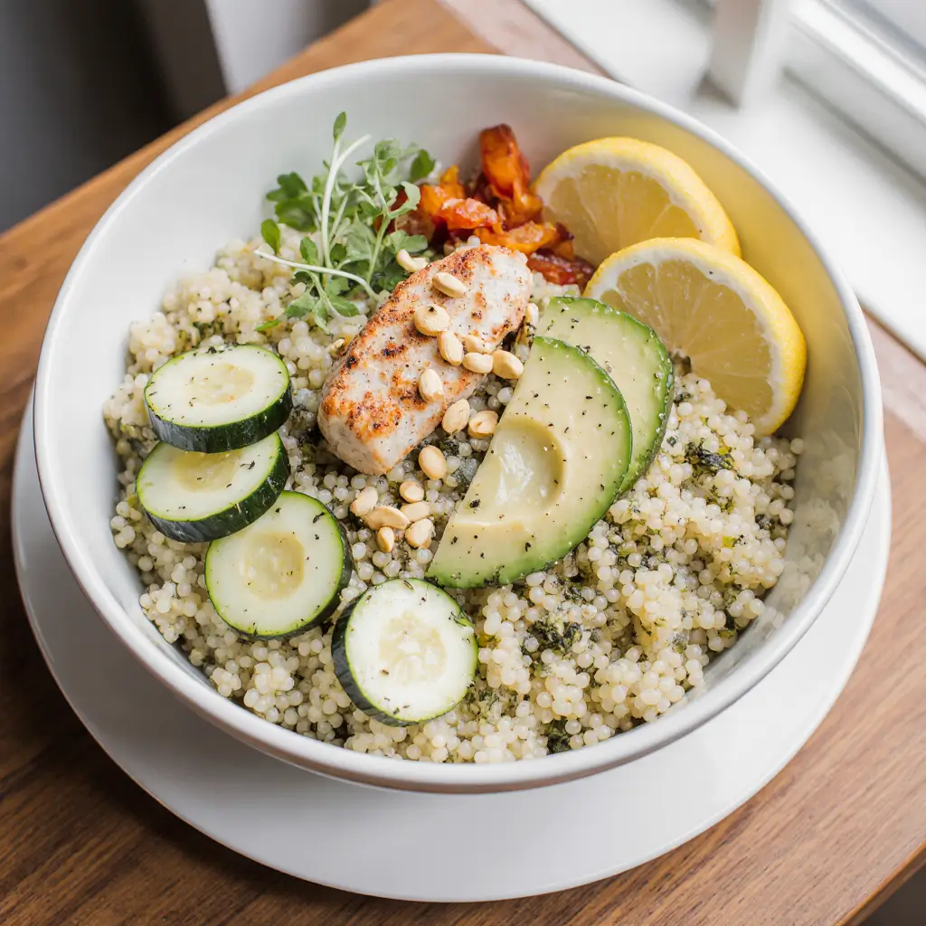 Healthy, balanced meal for the Zepbound Diet Plan with lean proteins, vegetables, and whole grains