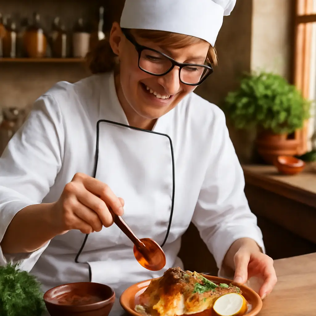 Woman serving Hello Fresh Tex Mex Paste on tacos in a cozy kitchen