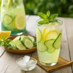 A refreshing Natural Zepbound drink with cucumber slices, lemon wedges, and mint leaves served with ice in a glass.