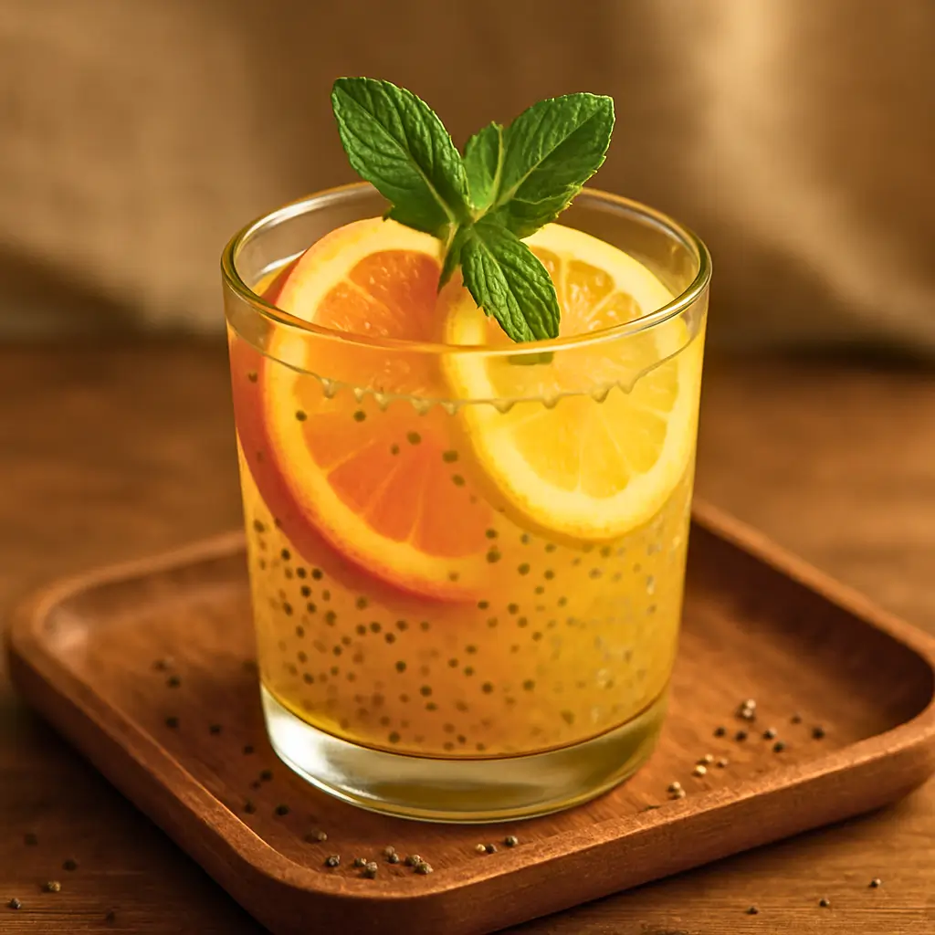Natural Zepbound drink served with fresh citrus slices and mint leaves.