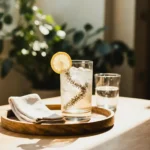 Served zepbound drink with chia and lemon in a cozy setting.