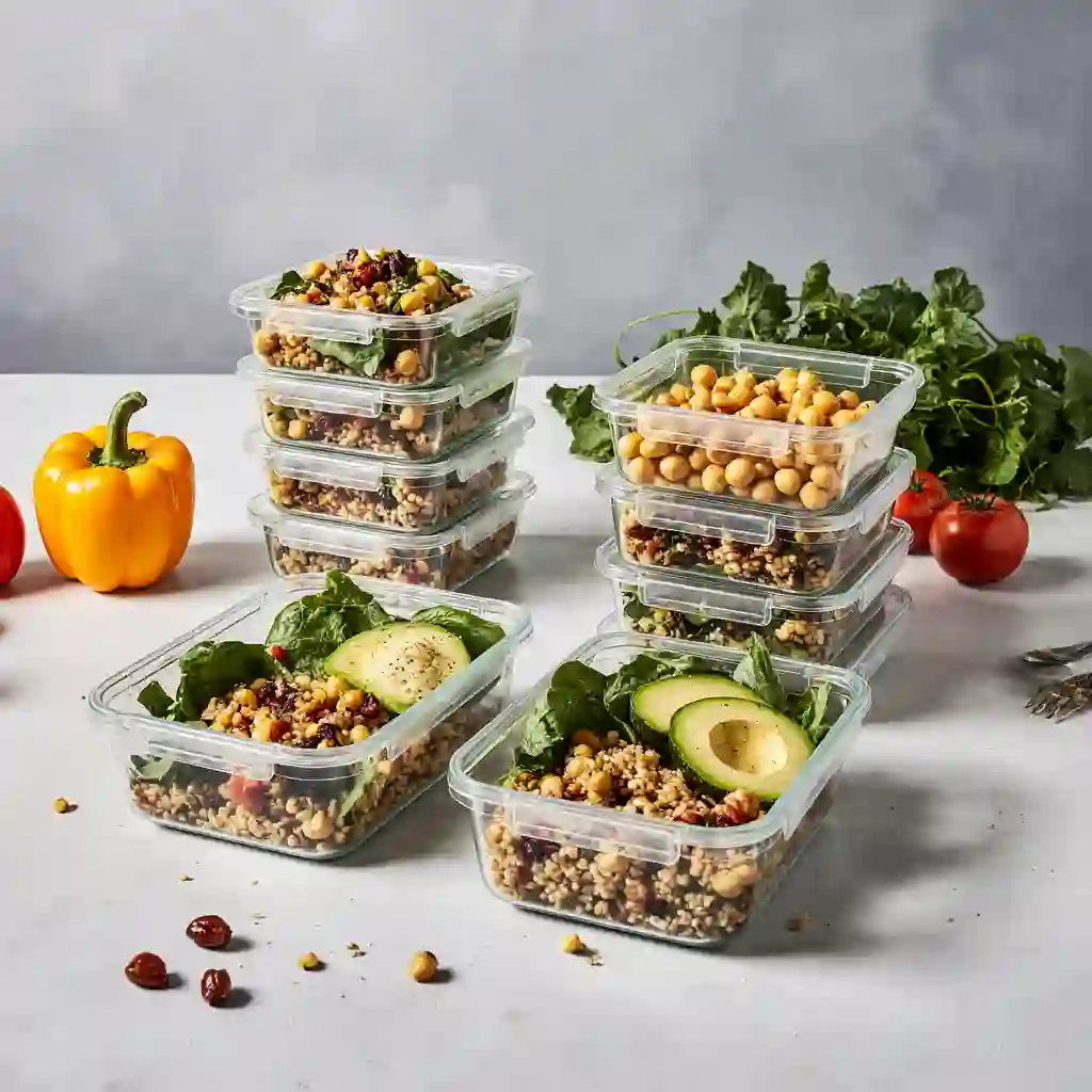 Woman enjoying a Meal Prep Vegan Ideas dish in a clean, bright kitchen, emphasizing the simplicity and enjoyment of healthy meals