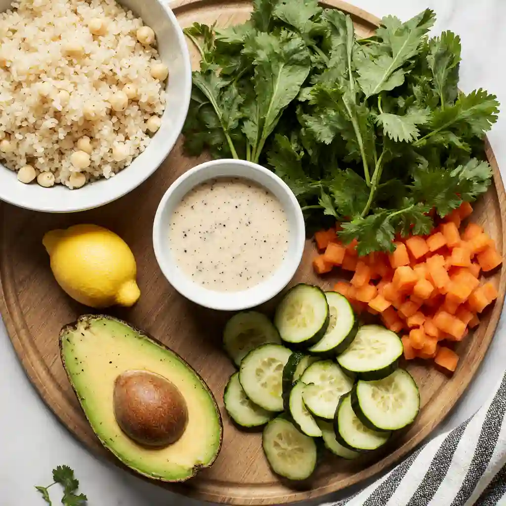 Fresh ingredients for Alternatives to Mounjaro weight loss meals, including quinoa, chickpeas, avocado, and vegetables