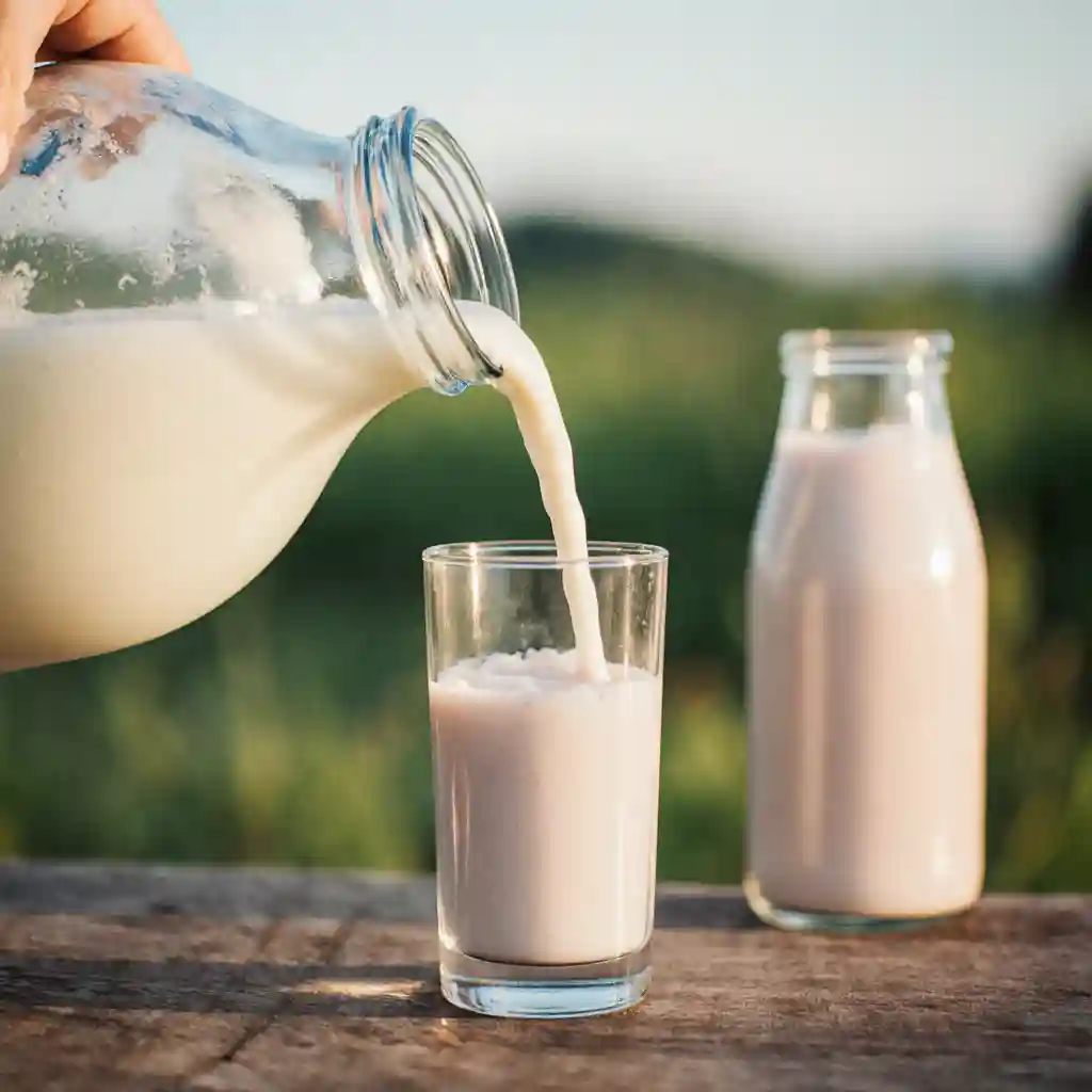 A final glass of milk in a milk glass bottle, symbolizing the elegant simplicity of the recipe