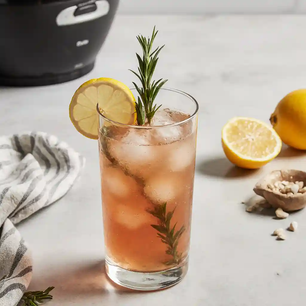 Fresh ingredients for natürliches Mounjaro Rezept including Mounjaro herbs, lemon, ginger, and cayenne pepper in a modern kitchen