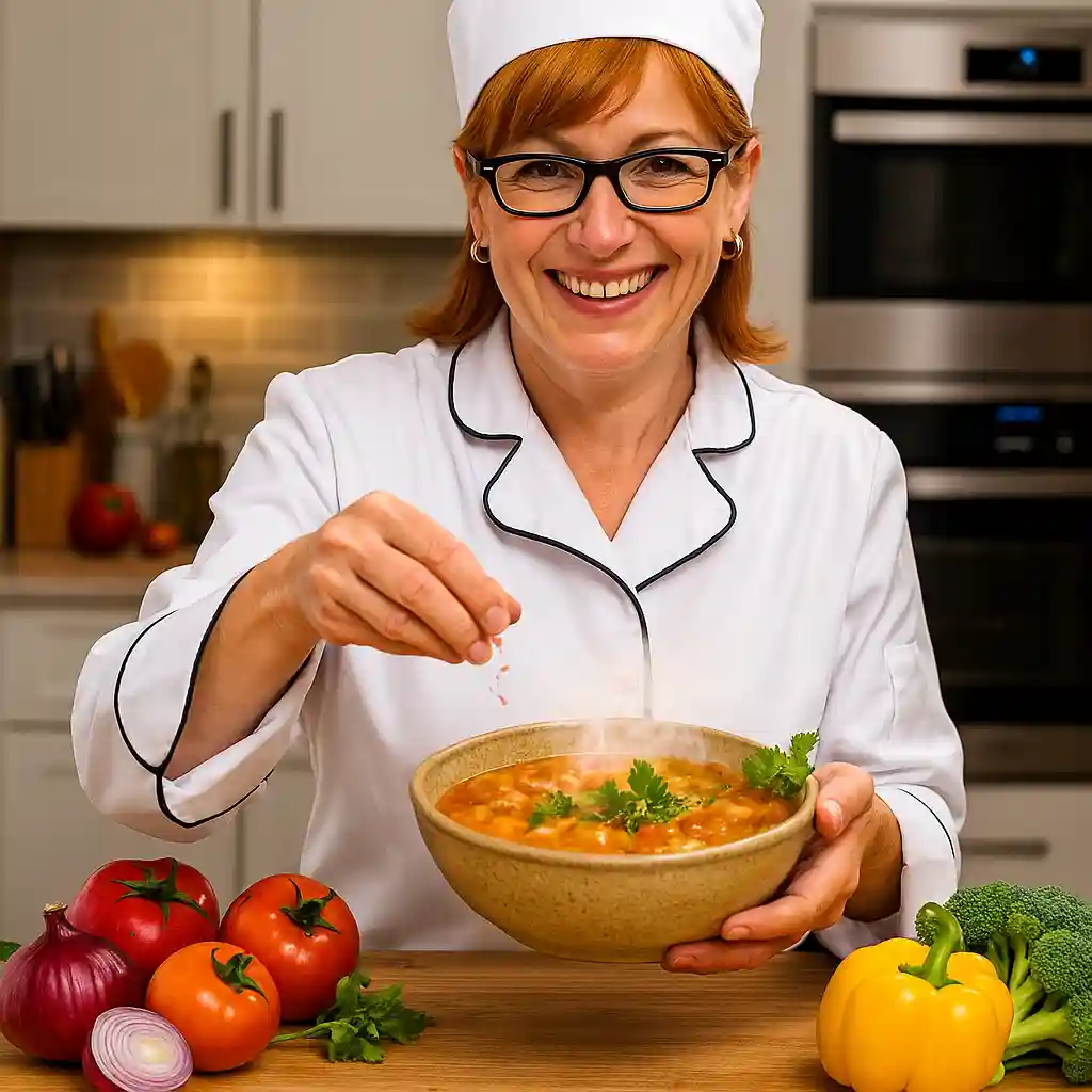 Woman serving Homemade Mounjaro Recipe With Pink Salt in a modern kitchen.