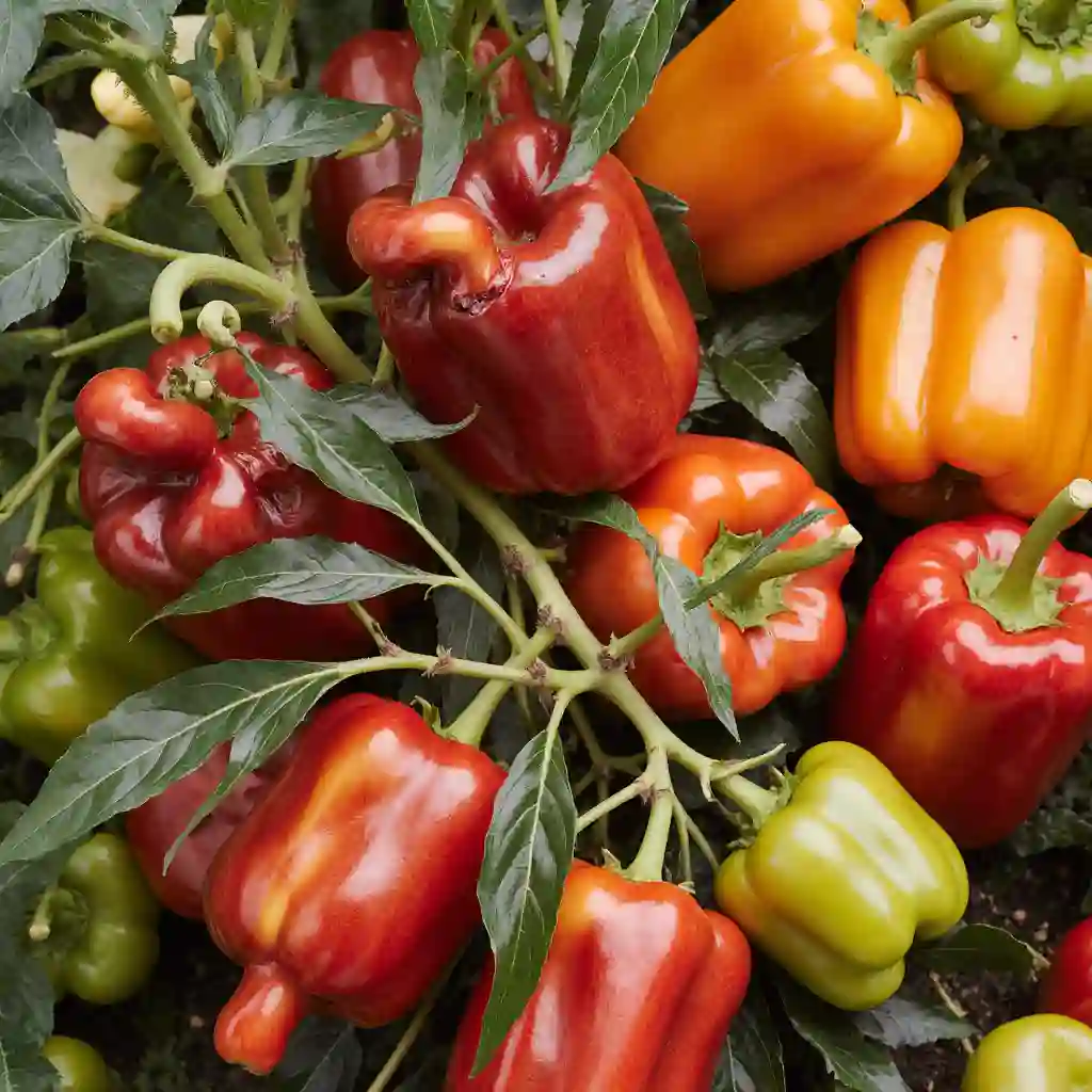 Stuffed belle_pepper recipe beautifully arranged on a kitchen table with fresh herbs and vegetables