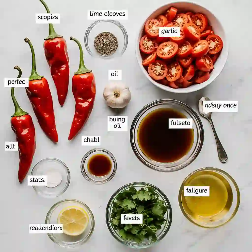 Habanero pepper cooking ingredients with lime, cilantro, and garlic