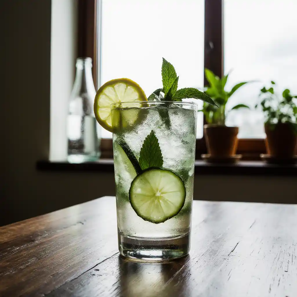 Glass of homemade Brazilian Mounjaro drink with lemon, cucumber, and mint