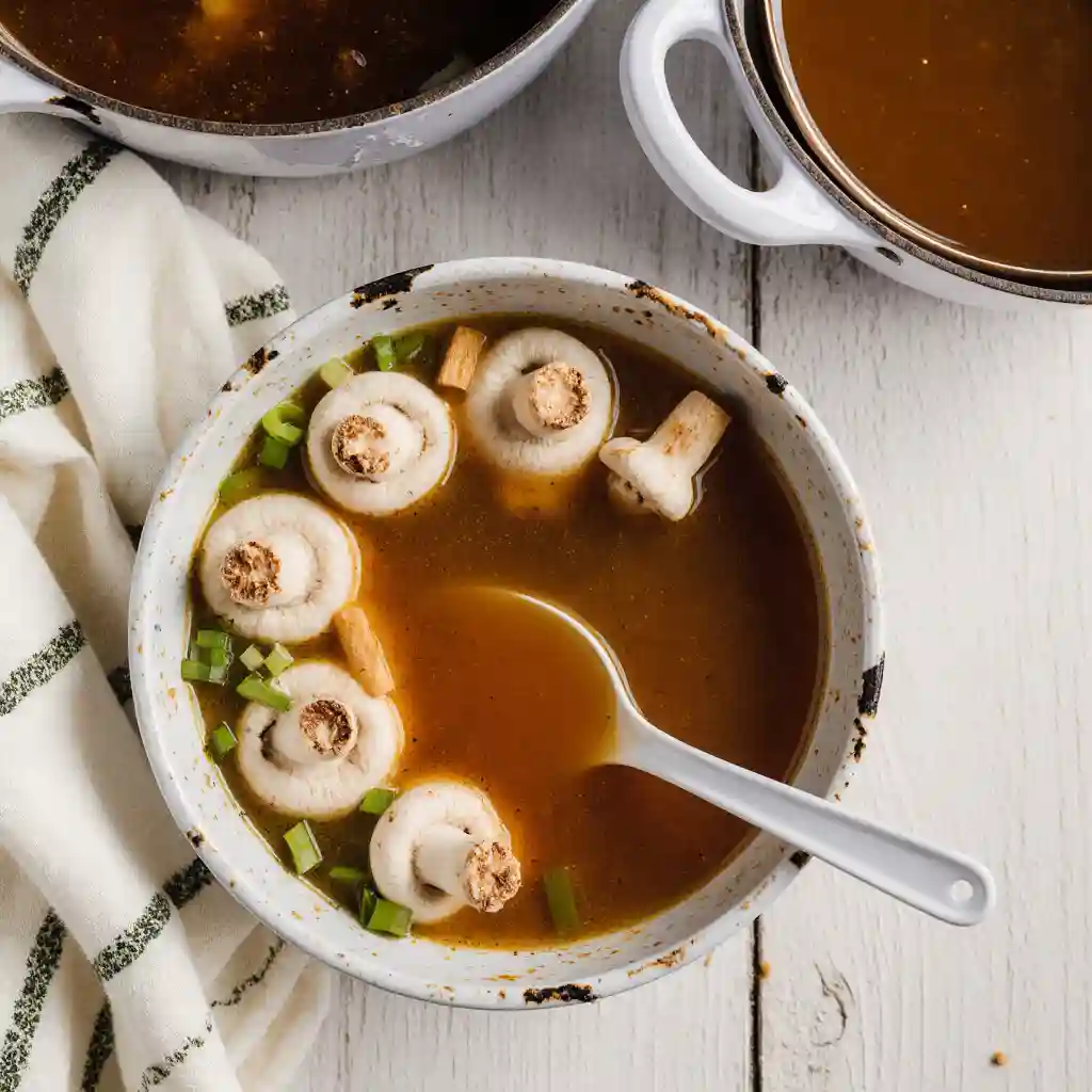 Japanese clear soup served with fresh ingredients, spring onions, shiitake mushrooms, and tofu cubes, creating a cozy meal