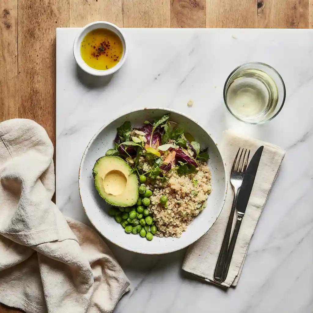 Completed Recette du Mounjaro Naturel on a dining table, ready to enjoy – healthy and vibrant weight-loss meal