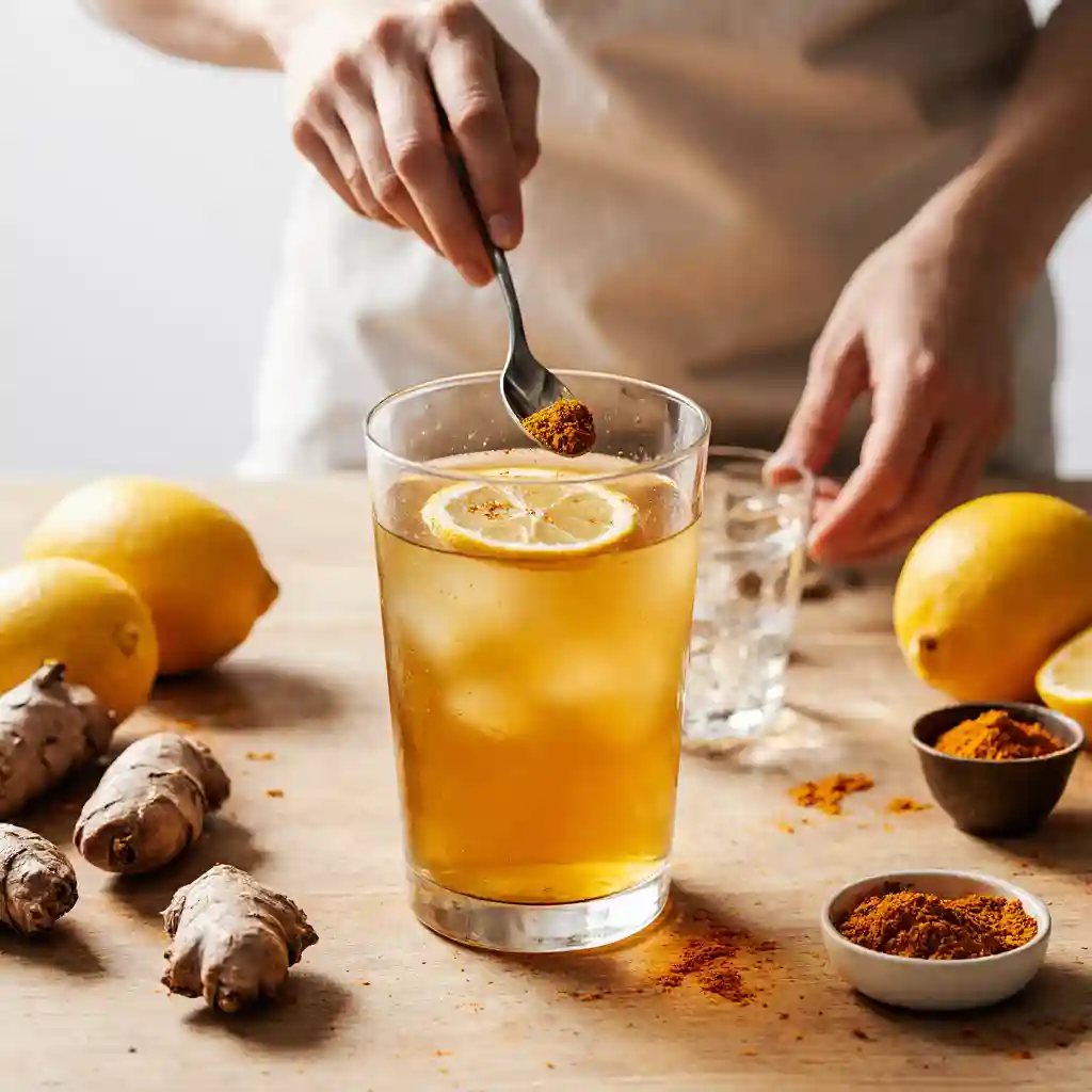Completed Burn Jaro recipe drink surrounded by fresh ingredients, ready to be enjoyed in a cozy kitchen.