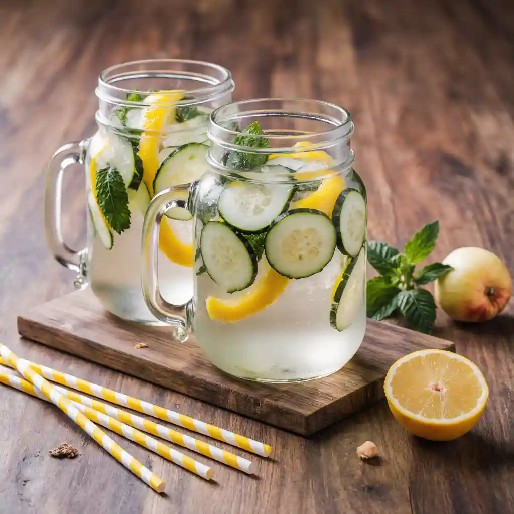 Burn Jaro Recipe drink with turmeric, ginger, citrus fruits, and green tea leaves in a warm kitchen setting.
