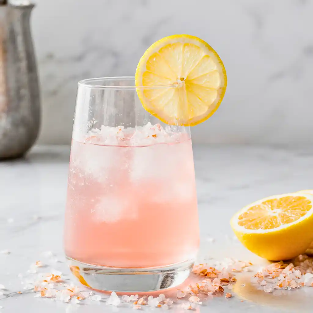 Refreshing pink salt detox drink with lemon and water
