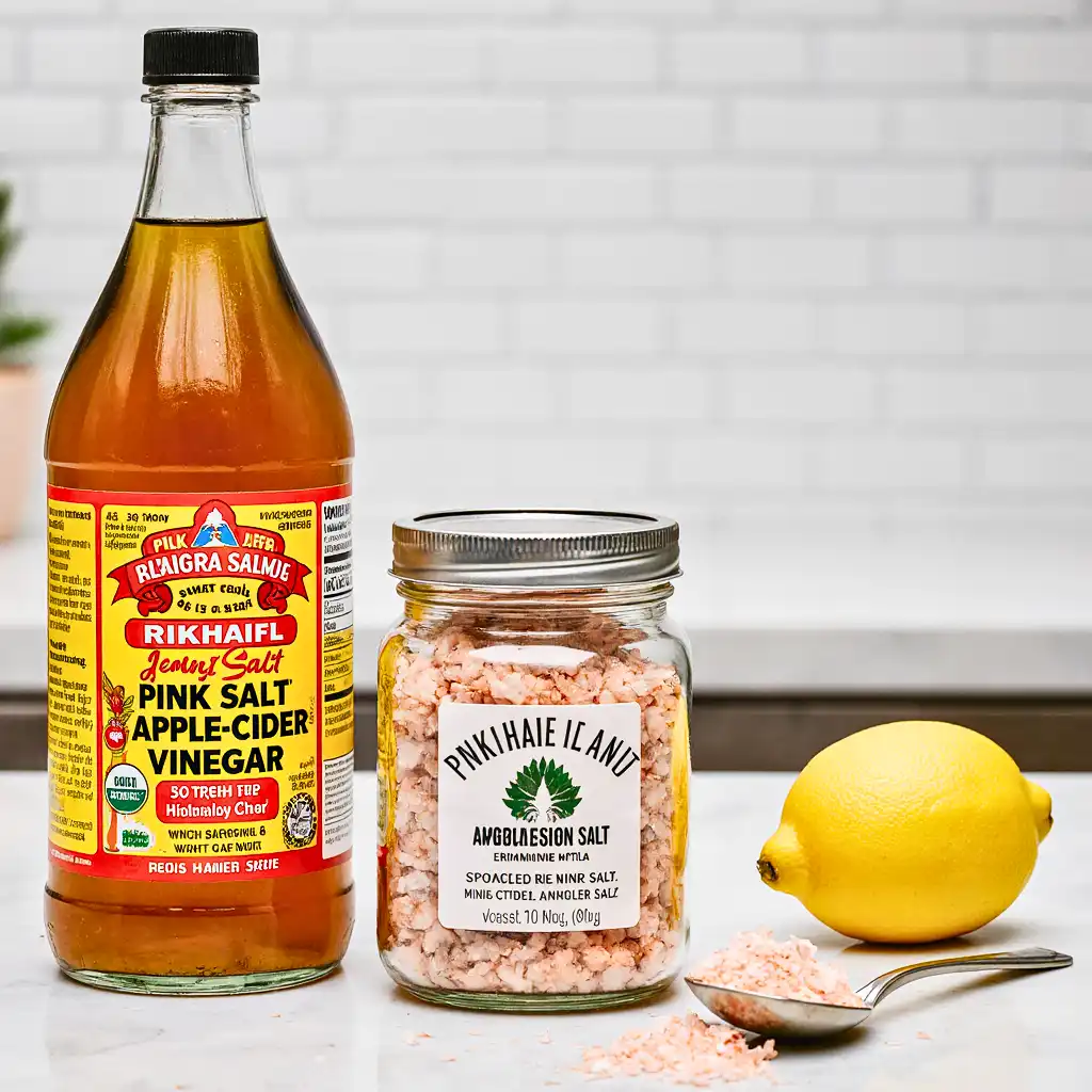 Ingredients for pink salt trick for weight loss recipe and Apple Cider Vinegar Detox Drink