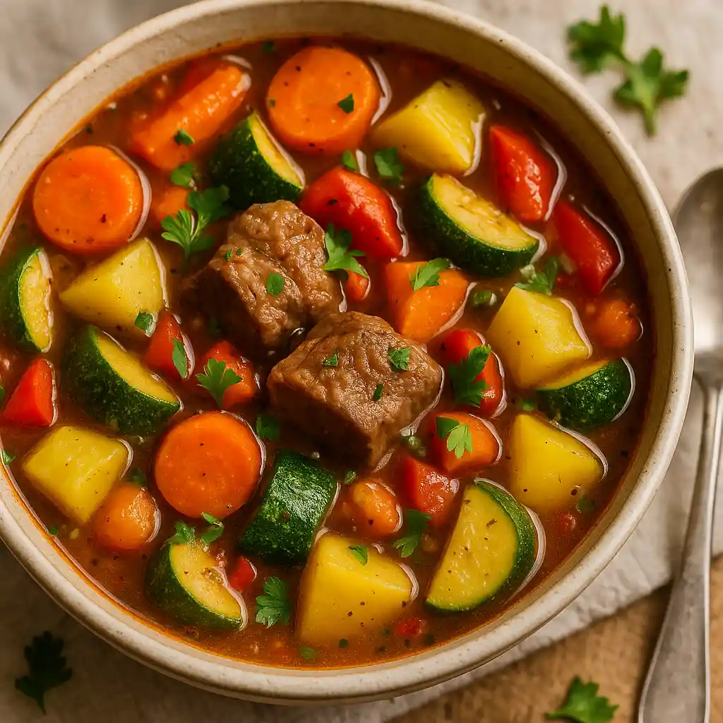 Crockpot Summer Beef Stew with Fresh Ingredients