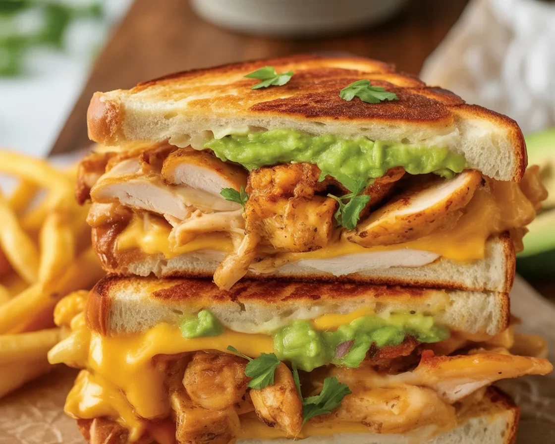 Delicious Chicken Avocado Melt Sandwich with avocado, chicken, and melted cheese.