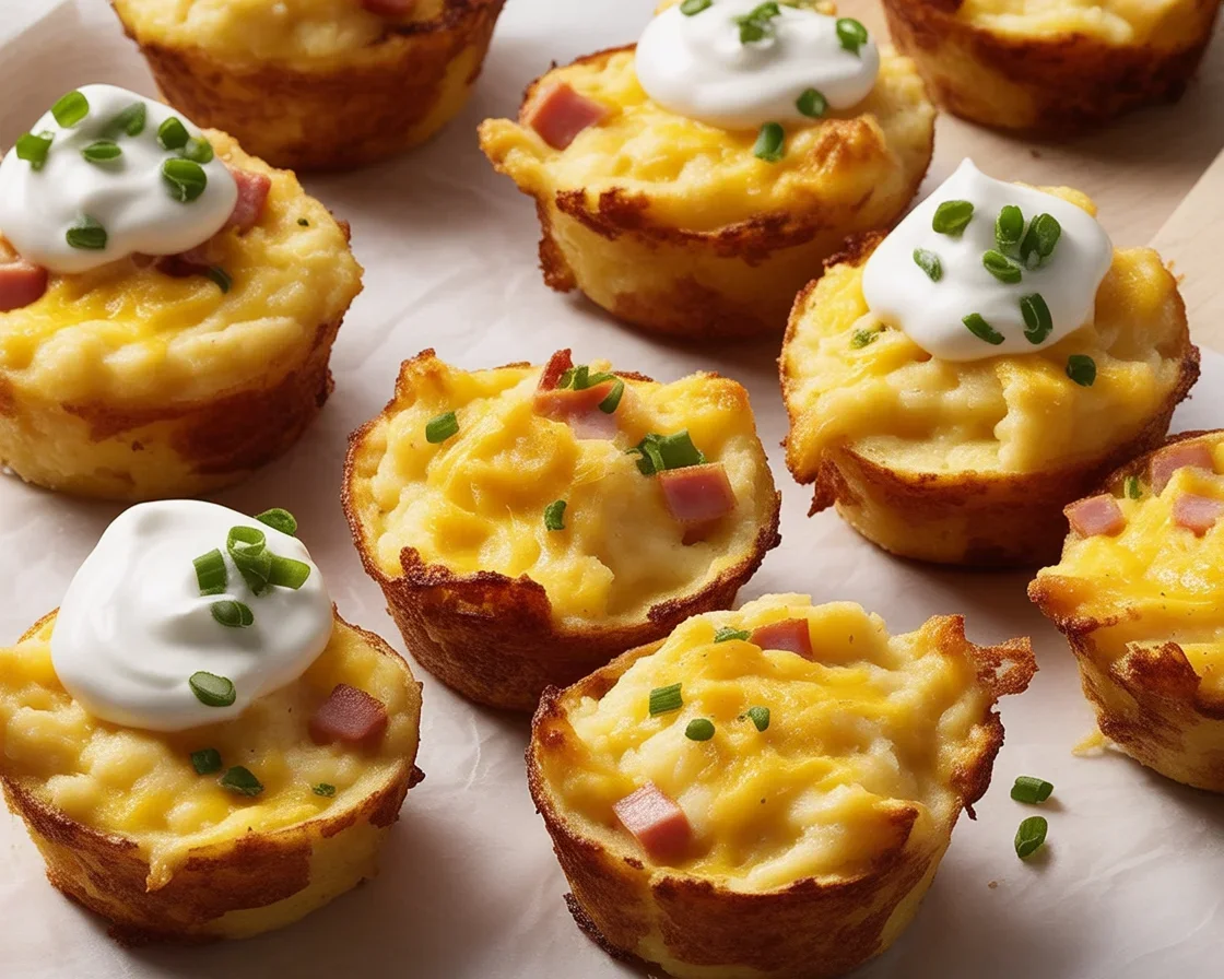 Crispy cheesy mashed potato puffs served with dipping sauce.