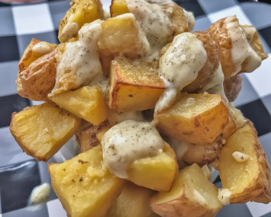 Garlic Parmesan Crockpot Chicken and Potatoes in a slow cooker filled with rich, savory sauce.