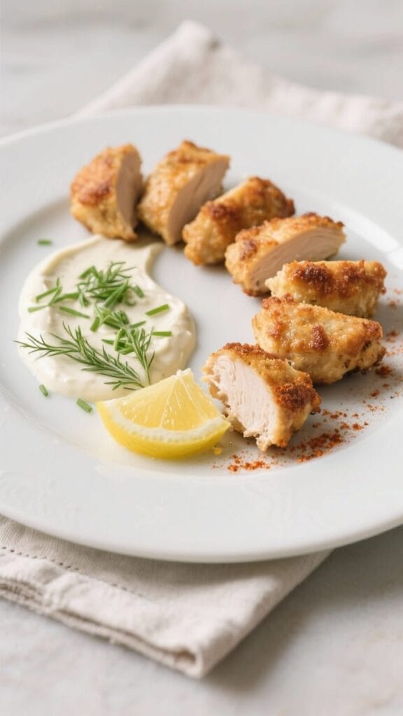 Crispy Baked Chicken Bites With Zesty Ranch Dip