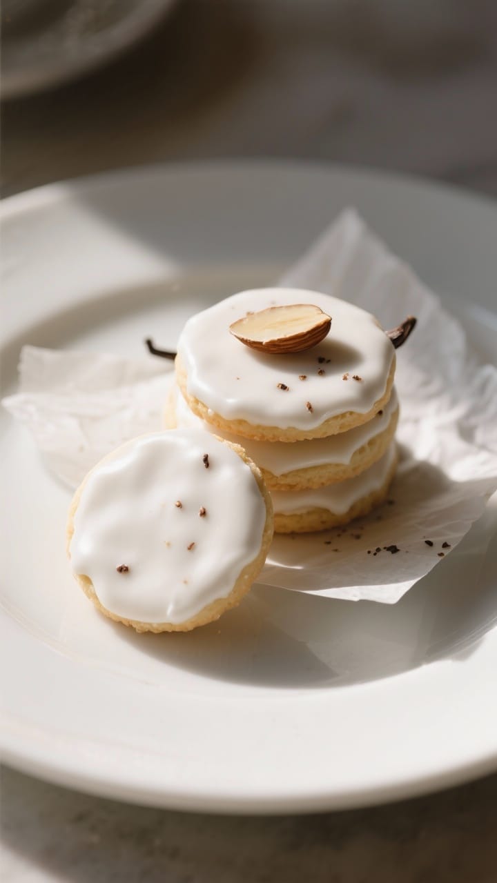 Final dish presentation: Beautifully plated sugar cookies on a matte white platter with a few stacke