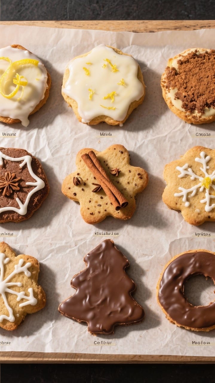 Tasty top view: Assortment of recipe variations arranged in a neat grid—classic vanilla, lemon zes