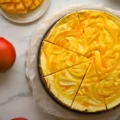 Overhead View of Sliced No-Bake Mango Cheesecake