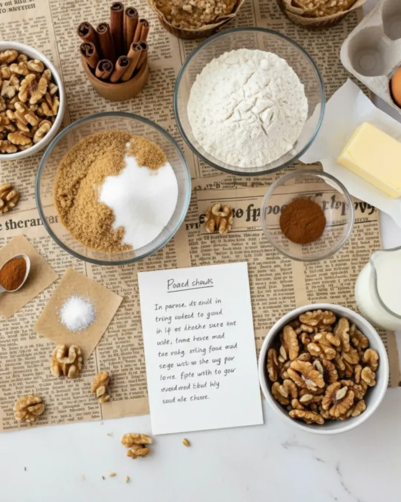 Two classic banana bread muffins baked in white paper liners, stacked vertically against a bright, white background.