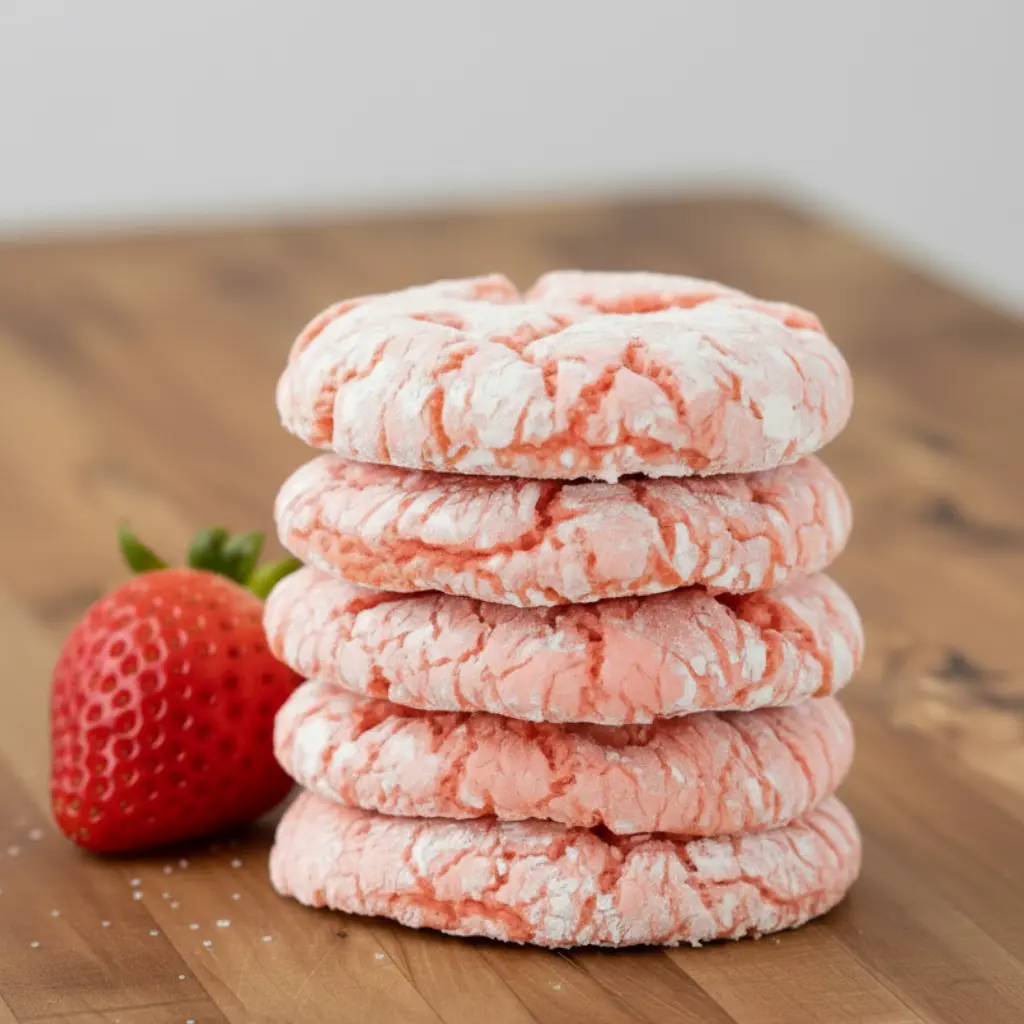 Strawberry Cake Mix Cookies served on a marble board with fresh garnish