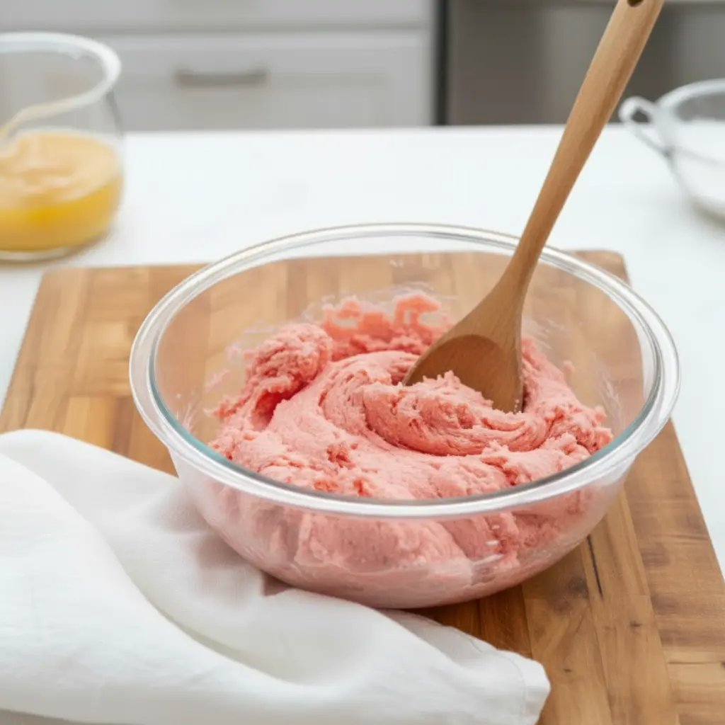 Step-by-step process of making Strawberry cookies showing dough being scooped