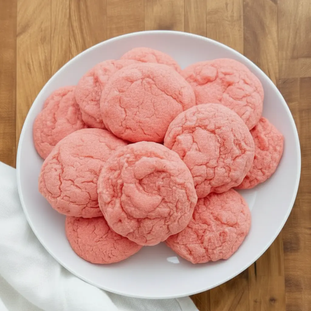 Strawberry cookies served on a marble board with fresh garnish