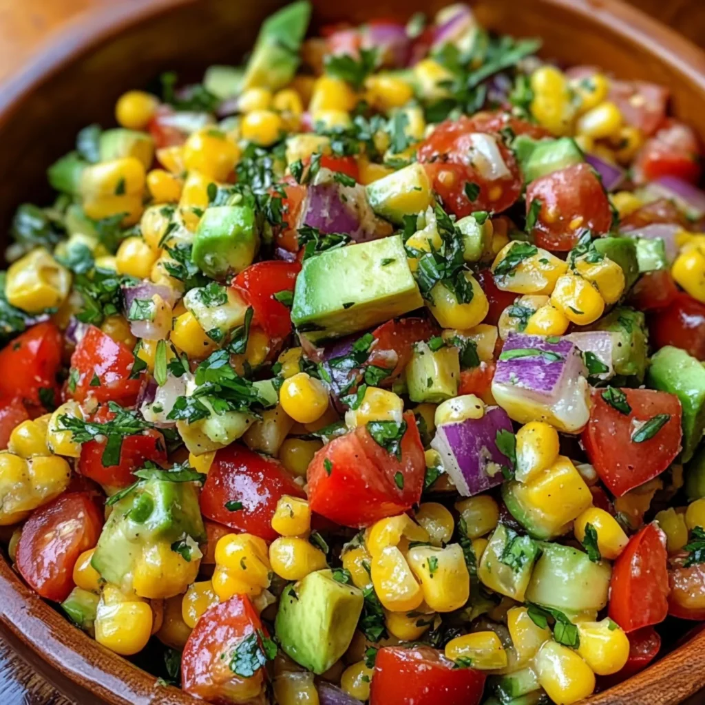 Halved cherry tomatoes and diced avocado on a wooden cutting board for summer salad preparation.