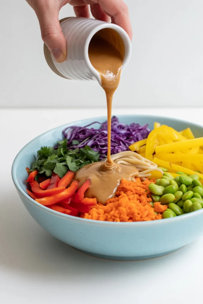 Thai noodle salad made easy! Discover my ultimate recipe featuring a creamy peanut dressing, crunchy veggies, and perfect rice noodles. Ready in 20 minutes!