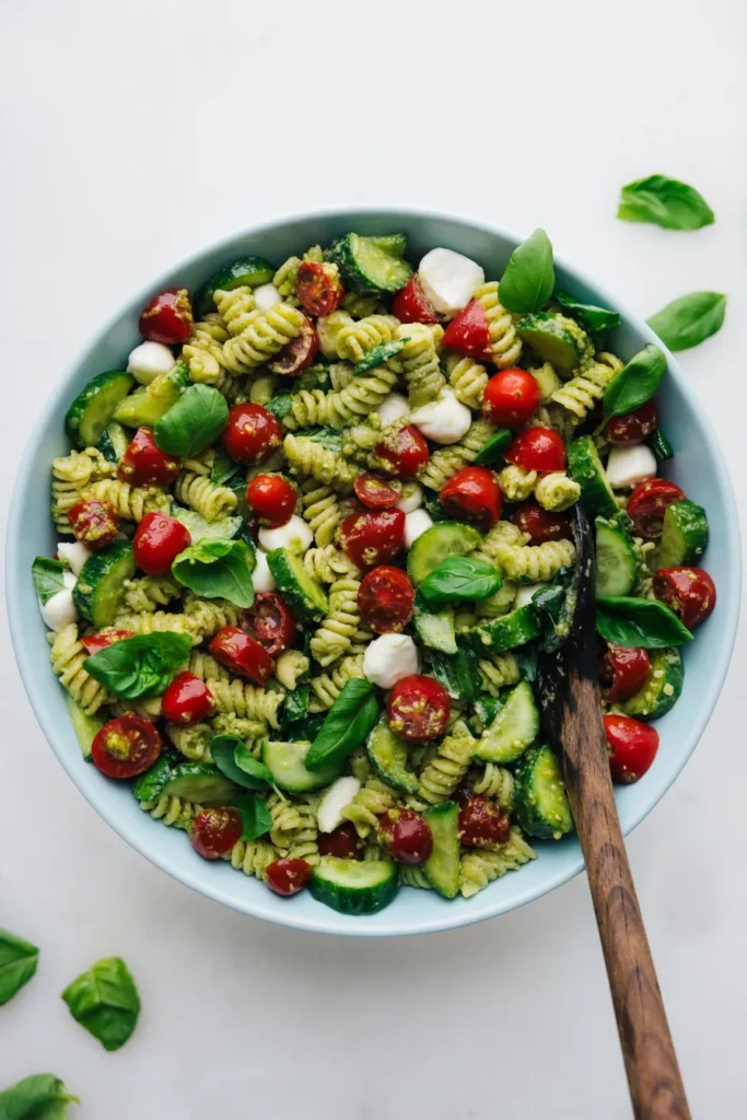 Craving the perfect summer side? This pesto pasta salad is packed with fresh flavors, juicy tomatoes, and mozzarella. Grab the easy 20-minute recipe now!