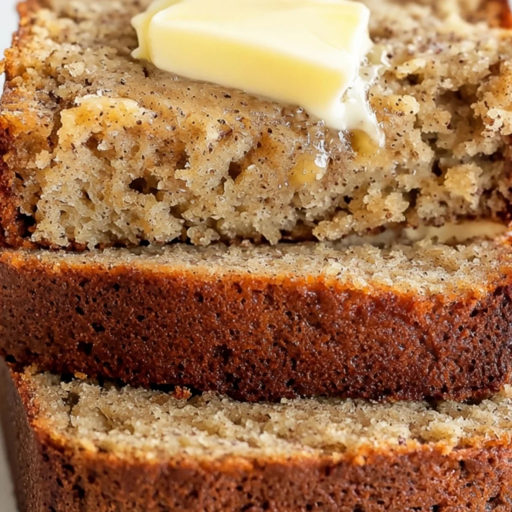 Overripe bananas being mashed with a metal fork in a glass bowl for quick banana bread batter.