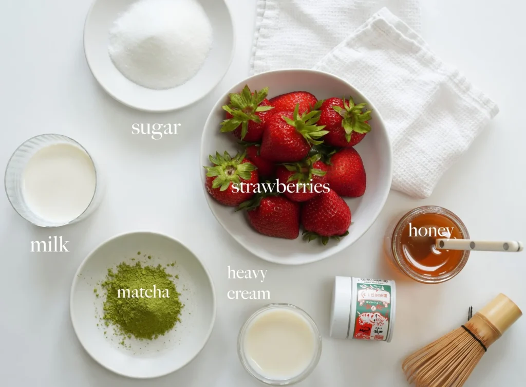 Learn how to make the perfect Strawberry Matcha Latte at home. This refreshing iced drink features a velvety strawberry cold foam and ceremonial grade matcha.
