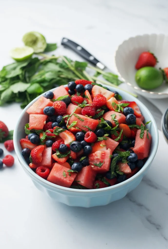 Looking for the perfect fresh bite? This Watermelon Berry Summer Salad combines juicy berries, sweet honey, and fresh mint. Get the easy recipe today!